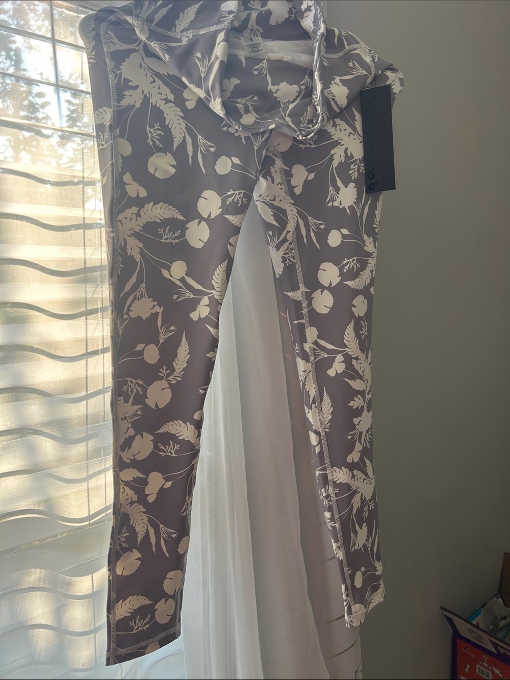 Mono B Gray Leggings with Cream Floral Print